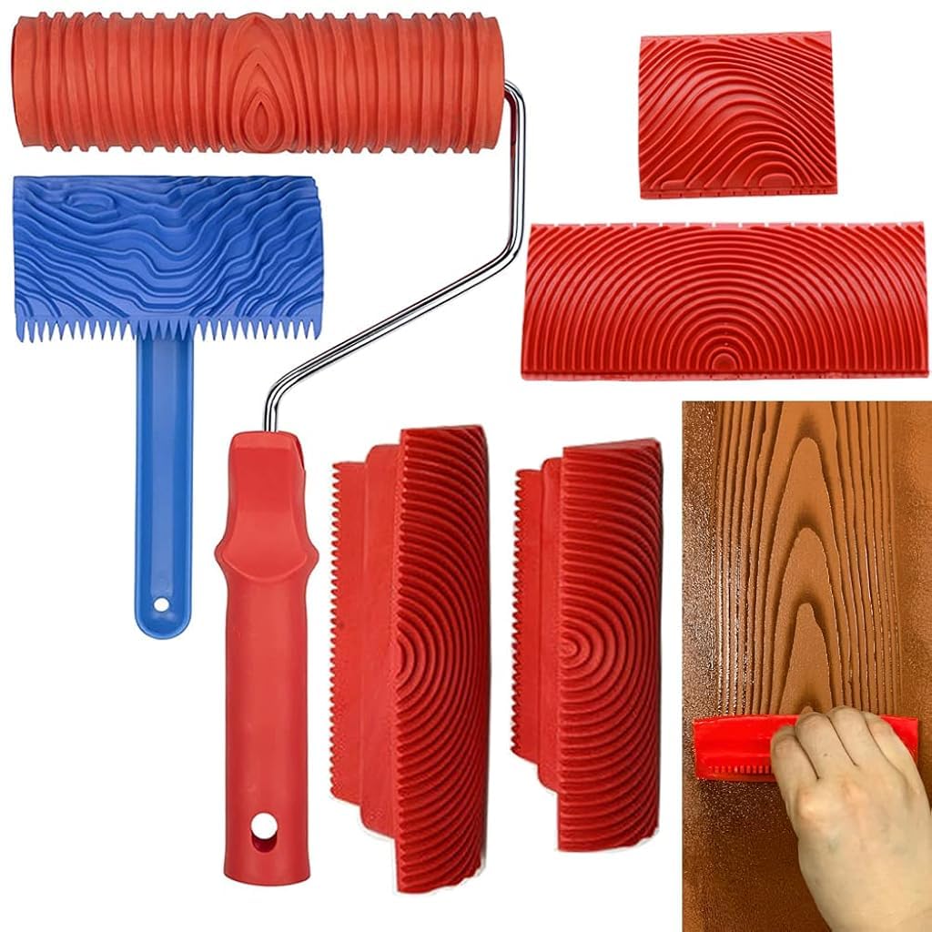 Serplex 6Pcs Paint Roller Tool Kit Spiral Grain Paint Roller Tools Cross Grain Paint Roller Tools with Handle Multi Sizes Rubber Graining Roller Tools for Wall, DIY Wooden Craft, Art Painting Serplex 6Pcs Paint Roller Tool Kit Spiral Grain Paint Roller Tools Cross Grain Paint Roller Tools with Handle Multi Sizes Rubber Graining Roller Tools for Wall, DIY Wooden Craft, Art Painting